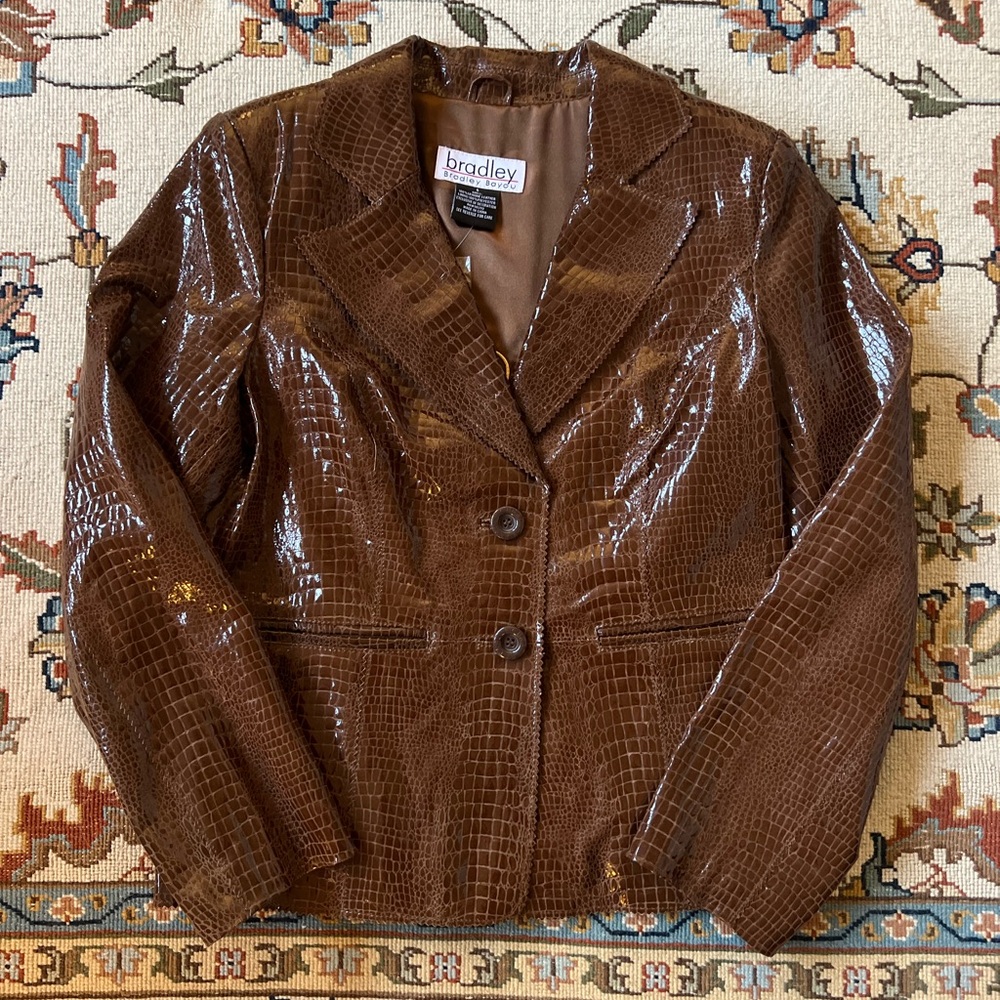 NWT Vintage Brown Leather Croc-Embossed Bradley Blazer